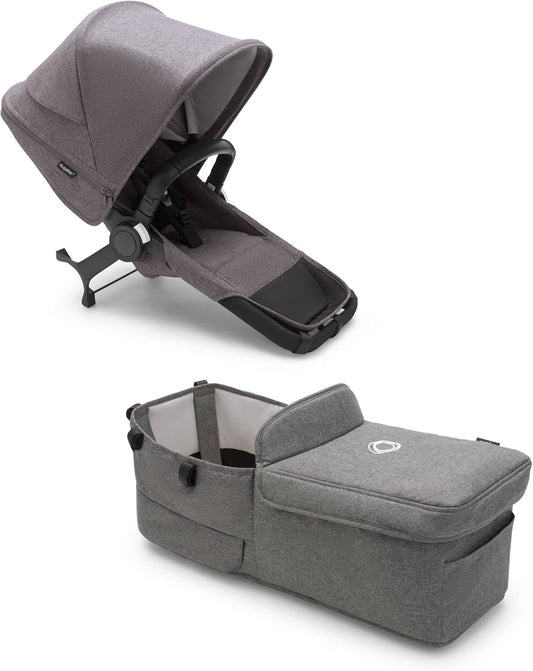 Conjunto de extensão dupla Bugaboo Donkey 5, converte seu Donkey 5 Mono em um carrinho duplo, lado a lado, design aprimorado, assento reversível e direção com uma mão, melange cinza