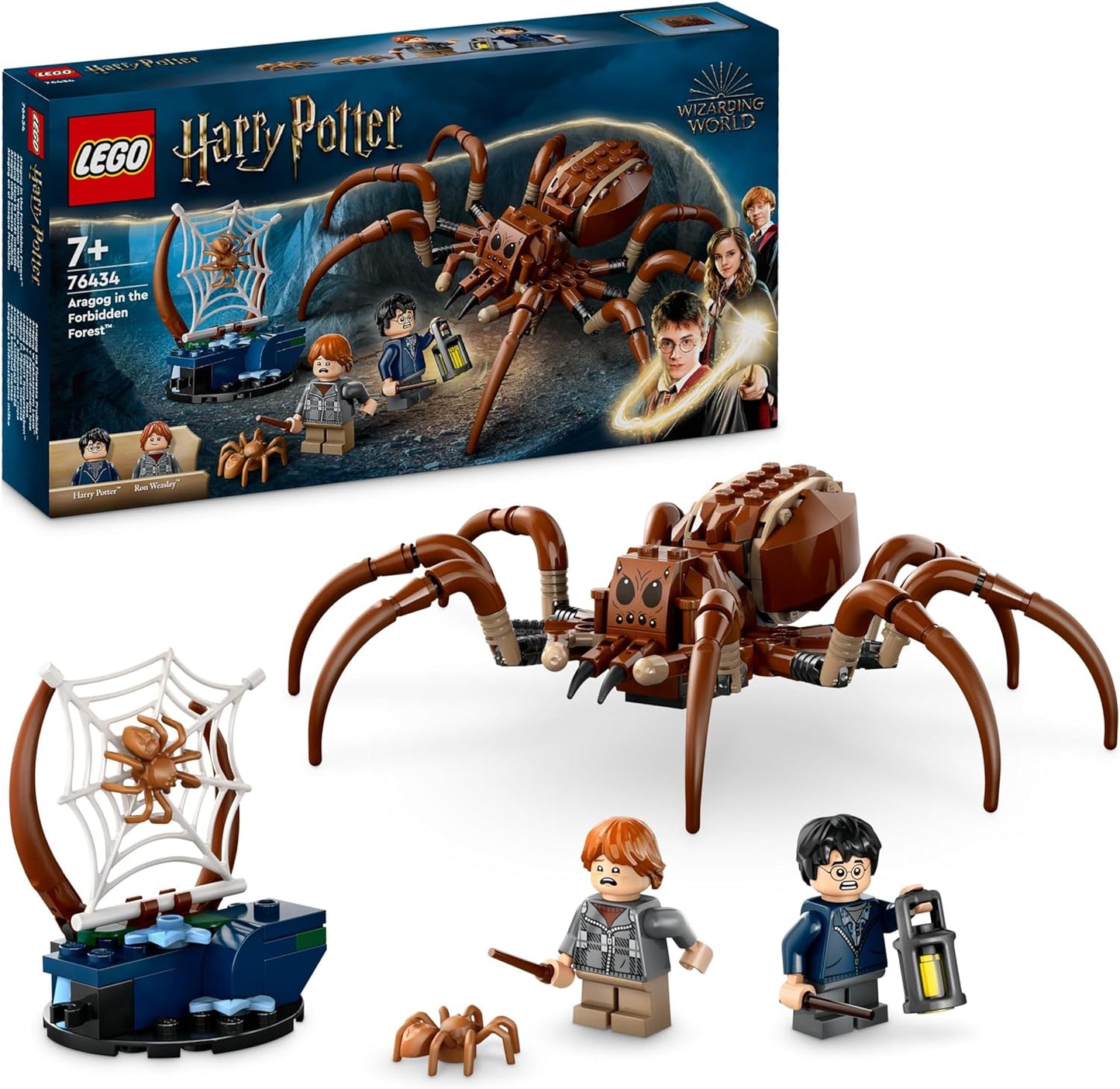 LEGO Conjunto Harry Potter Aragogue na Floresta Proibida, brinquedo de construção para crianças, com figura de aranha e minifigura do personagem Ron Weasley, presente do mundo mágico para meninos, meninas e fãs de 7 anos ou mais 76434