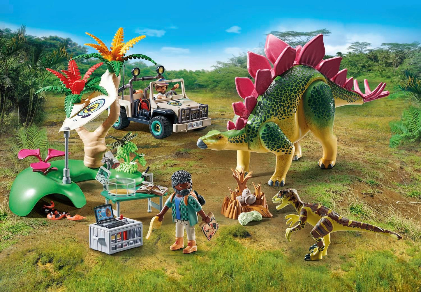 Playmobil 71523 Dinos: Campo de Pesquisa com Dinos, emocionante tour explorador com os pesquisadores, incluindo walkie-talkie, microscópio e ovos de dinossauro, conjuntos de jogos sustentáveis