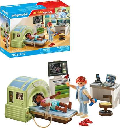 Playmobil 71618 Action Heroes: ressonância magnética com paciente, exame realista pelo radiologista, feito com mais de 80% de materiais reciclados e de base biológica, conjuntos de jogos detalhados adequados para crianças com mais de 4 anos