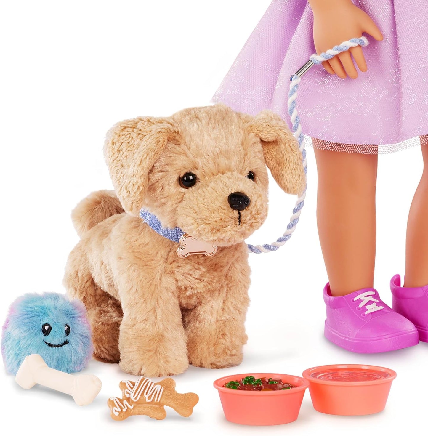 Our Generation Goldendoodle Pup – Filhote de Poodle Dourado Posicionável com Coleira e Trela Destacável para Bonecas de 18 polegadas – Animal de Estimação de Brinquedo de 6 polegadas