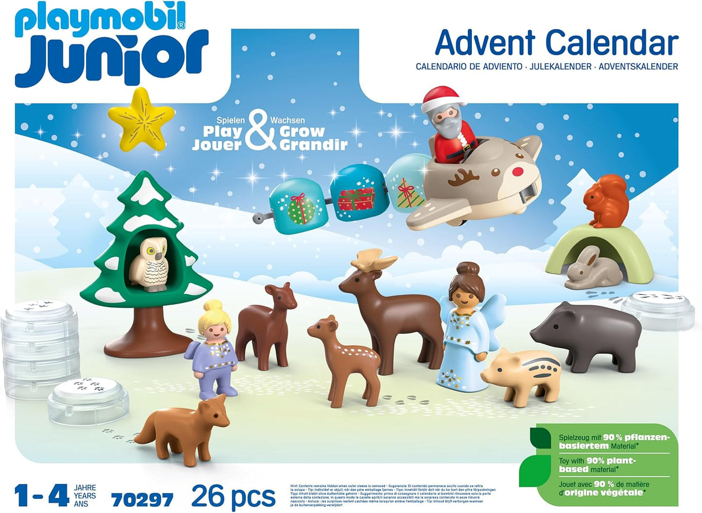 Playmobil Calendário do Advento 70297: 1.2.3 Natal com neve, contagem regressiva para o Natal, inclui 24 portas para abrir todos os dias em dezembro, brinquedo de Natal para crianças a partir de 4 anos