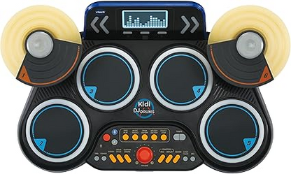 VTech Bateria Kidi DJ, kit de bateria eletrônica iluminada para crianças, com 4 baterias, 2 pratos, baquetas, Bluetooth, modo treinador e muito mais, brinquedo musical para idades de 5, 6, 7 anos ou mais, versão em inglês