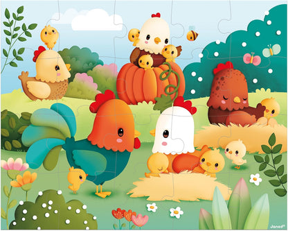 Janod - Welcome To The Farmyard Puzzle - Quebra-cabeça de papelão FSC de 20 peças - Jogo educativo - Desenvolve paciência e destreza - Fabricado na França - 24 meses +,