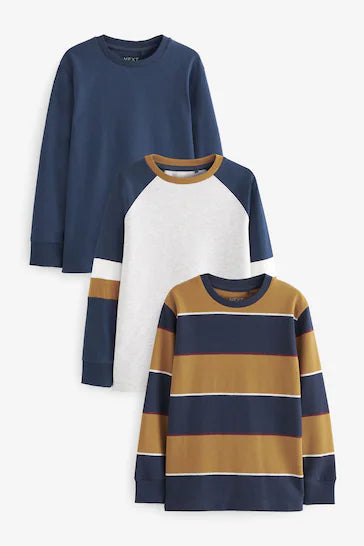 |Boy| Camisetas Colourblock De Manga Comprida, Pacote Com 3 (3-16 anos)