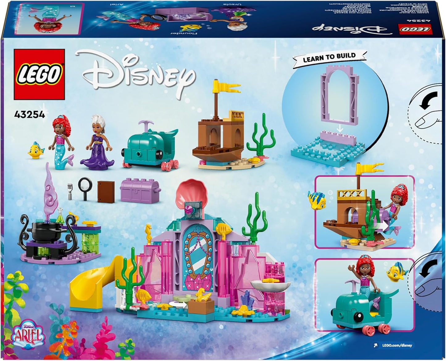 LEGO ǀ Conjunto de brinquedos para construir caverna de cristal da princesa Ariel da Disney para crianças, miniboneca pequena sereia, figura de peixe e baú de tesouro, presente feito para meninas e meninos de 4 anos ou mais 43254