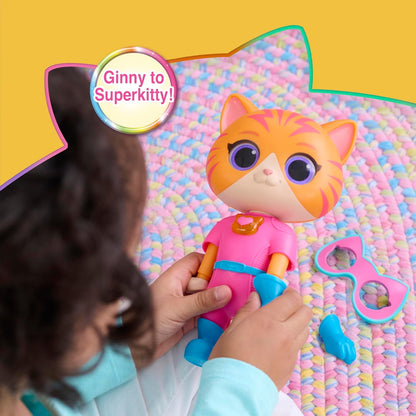 Just Play Disney Junior SuperKitties Cat-Tastic Transformando Ginny Lights and Sounds Figure, brinquedos infantis para maiores de 3 anos