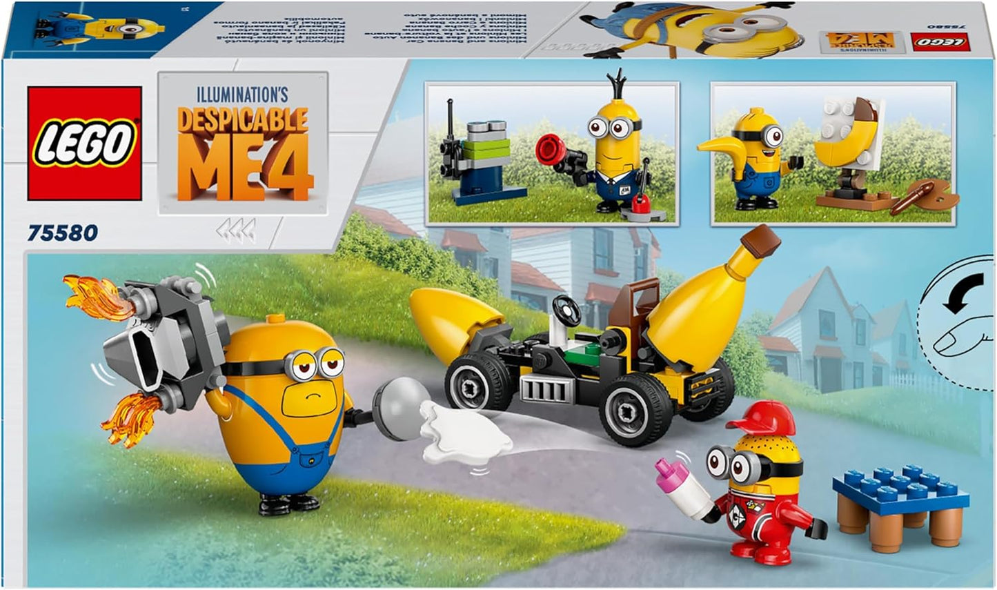 LEGO Despicable Me Minions e Banana Car Toy, cenário de filme para crianças de 6 anos ou mais, meninos e meninas, divertido conjunto de brinquedos para veículos pequenos, presente para fãs de construção criativa 75580