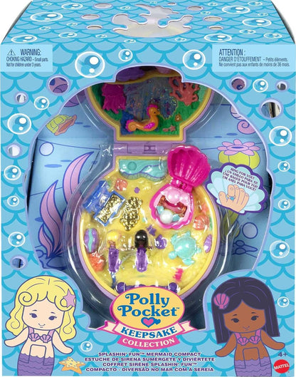 Polly Pocket Keepsake Collection Mermaid Dreams Compacto colecionável, tema submarino, caixa especial, 2 bonecas sereia, anel vestível e muito mais, presente colecionável, a partir de 4 anos