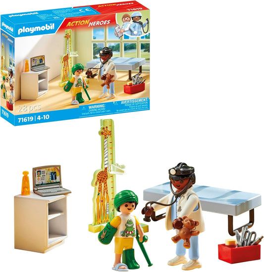 Playmobil 71619 Action Heroes: Pediatra com ursinho de pelúcia, tratamento para os mais pequenos, feito com mais de 80% de materiais reciclados e de base biológica, conjuntos de jogos detalhados adequados para crianças a partir de 4 anos