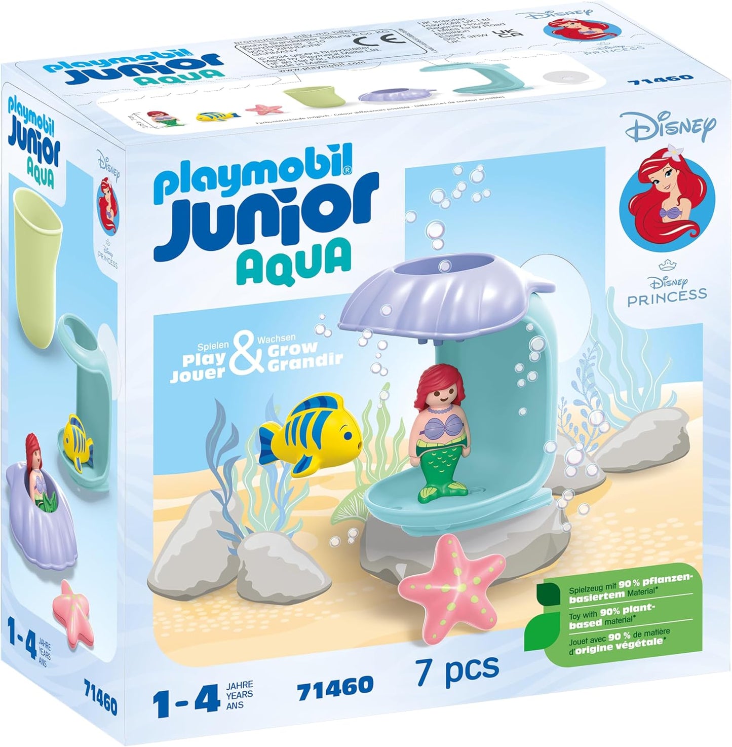 Playmobil 71460 JUNIOR AQUA & Disney: Ariel's Shell Shower, para crianças, feito com mais de 90% de plástico à base de plantas, brinquedo aquático interno e externo, dramatização divertida, conjuntos de jogos para crianças com mais de 12 meses