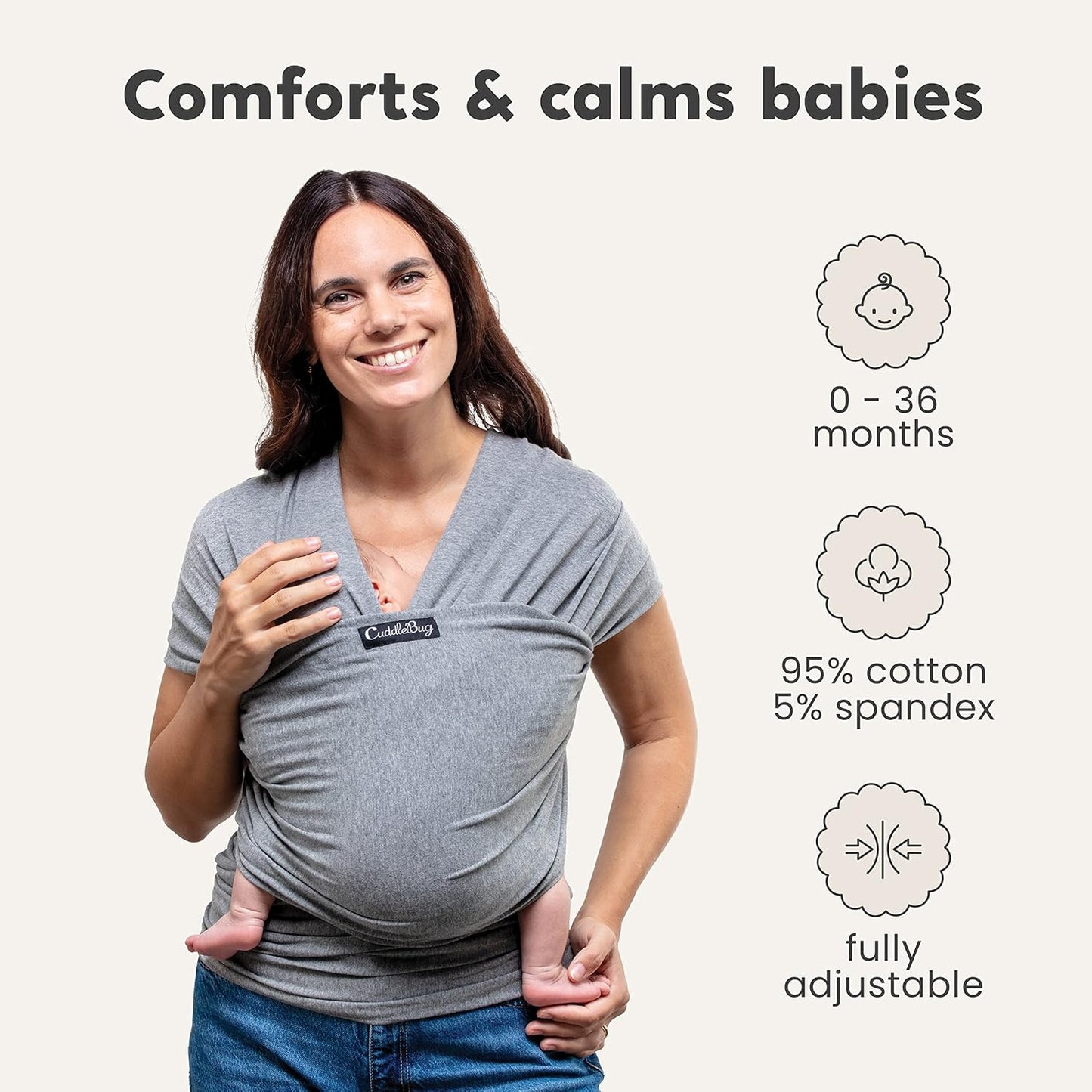 CuddleBug Portabebés - Portabebés manos libres - Envoltura suave y elástica - Portabebés recién nacido a niño de 7 a 35 libras - Talla única para todos los portabebés - Portabebés saludable para la cadera