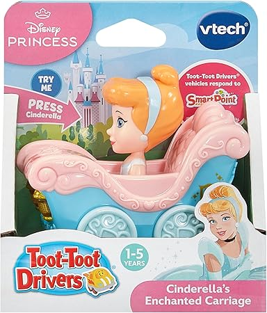 VTech Toot-Toot Drivers Carruagem Encantada da Cinderela, veículo oficial de simulação de princesa da Disney com luzes, frases e músicas, brinquedo interativo para crianças 12 meses, 2, 3, 4 Plus, versão em inglês