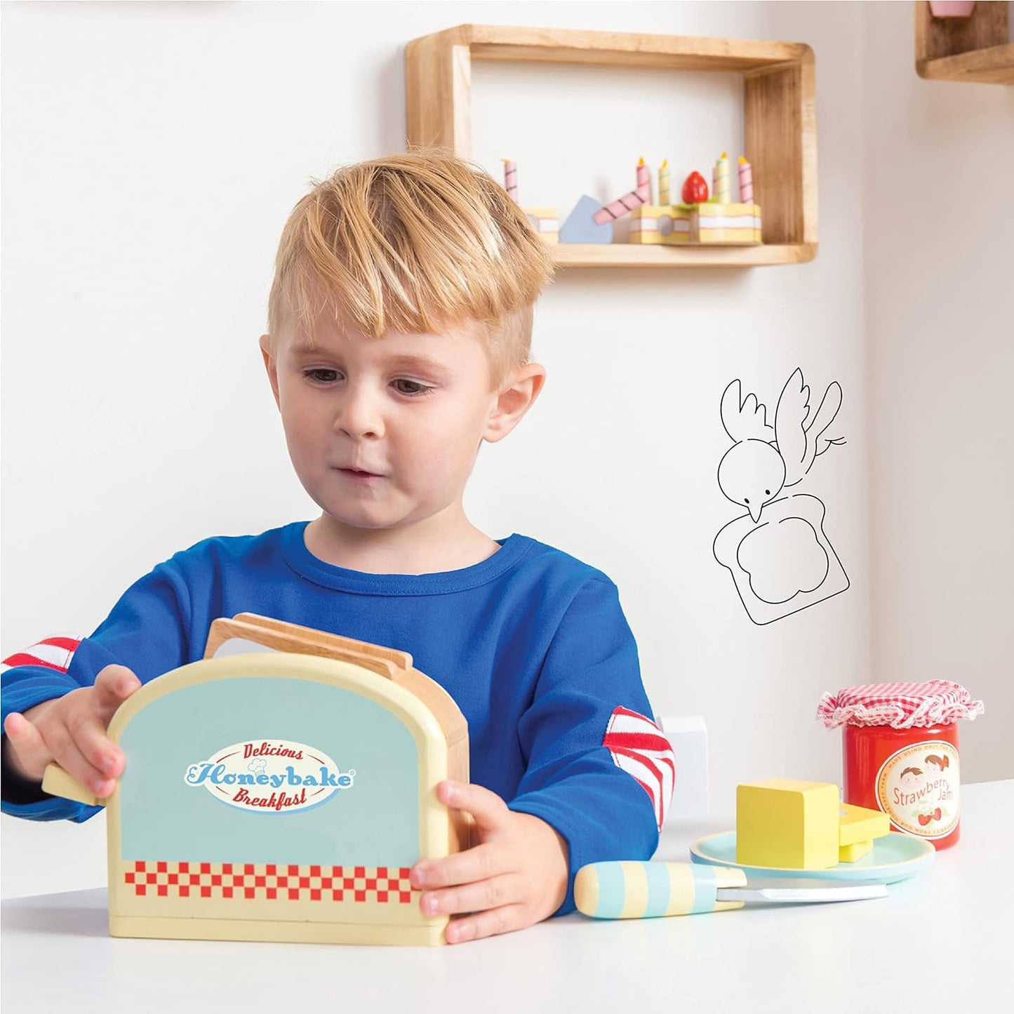 Le Toy Van - Conjunto de brinquedos de simulação de misturador de madeira Honeybake | Acessórios de cozinha para brinquedos de dramatização infantil