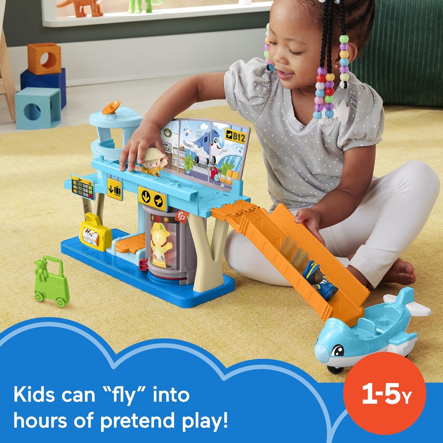 Fisher-Price Brinquedos para crianças pequenas, aventuras diárias, conjunto de aeroporto com avião para pré-escola, brincadeiras de simulação, idades de 1 ano ou mais,