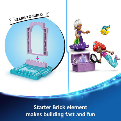 LEGO ǀ Conjunto de brinquedos para construir caverna de cristal da princesa Ariel da Disney para crianças, miniboneca pequena sereia, figura de peixe e baú de tesouro, presente feito para meninas e meninos de 4 anos ou mais 43254