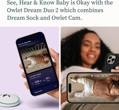 Owlet Monitor inteligente para bebês Dream Bundle 2: Dream Sock® e Owlet Cam 2 - rastreia e notifica a frequência cardíaca e o oxigênio enquanto visualiza o bebê em vídeo HD WiFi 1080p - Mint