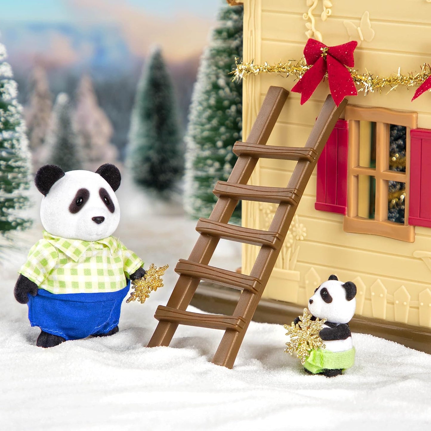 Li'l Woodzeez 6154M Li’l Woodzeez – Família Skyhopper Panda – Conjunto de 5 peças com estatuetas em miniatura e livro de histórias – Brinquedos de animais e acessórios Acc Tiere para crianças a partir de 3 anos, multicolorido