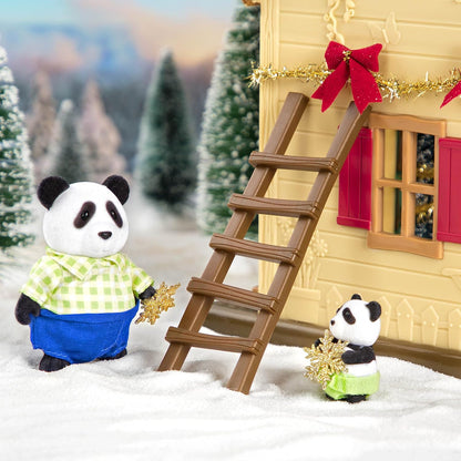 Li'l Woodzeez 6154M Li’l Woodzeez – Família Skyhopper Panda – Conjunto de 5 peças com estatuetas em miniatura e livro de histórias – Brinquedos de animais e acessórios Acc Tiere para crianças a partir de 3 anos, multicolorido