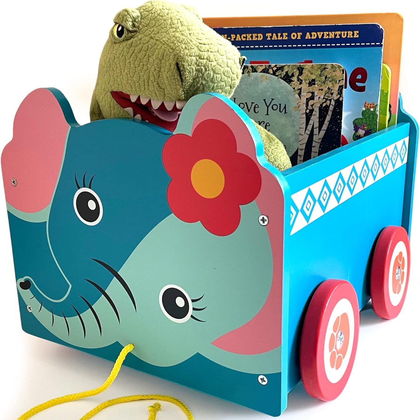 Bee Smart Caixa de brinquedos de madeira - Animal Elefante | Carrinho pull along 2 em 1 e caixa de armazenamento sobre rodas para quarto de berçário infantil | Baú de bebê para brinquedo infantil