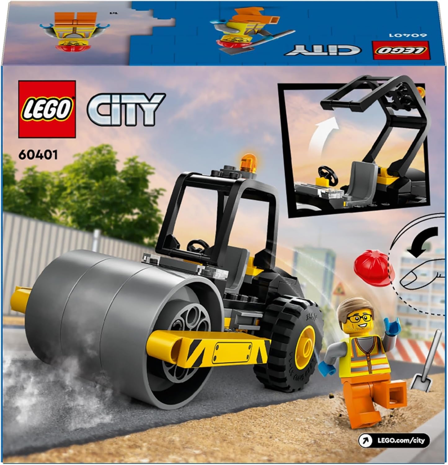 LEGO Rolo compressor de construção de cidade, veículo de brinquedo para meninos, meninas e crianças a partir de 5 anos, conjunto de construção de caminhão modelo com minifigura de trabalhador, brinquedos de engenharia, pequena