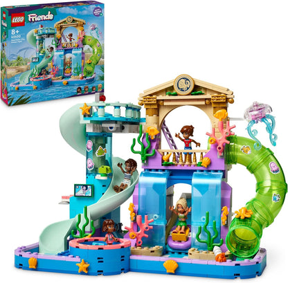 LEGO Conjunto de brinquedos para parque aquático Friends Heartlake City, brinquedo de construção para meninas, meninos e crianças de 8 anos ou mais, conjunto educacional para brincadeiras de simulação, com 3 minibonecas e uma