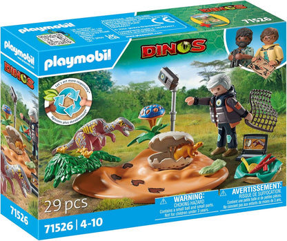 Playmobil 71526 Dinos: Ninho de Estegossauro com Ladrão de Ovos, protegendo os ovos de dinossauro do Velociraptor, incluindo rede, fita métrica e câmera, conjuntos de jogos sustentáveis adequados para crianças a partir de 4 anos