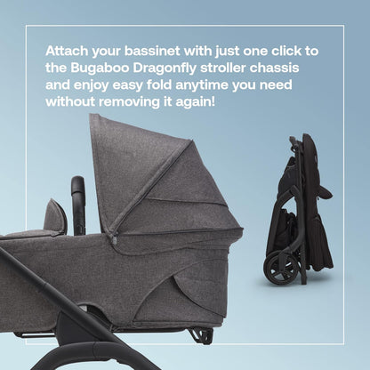 Berço Bugaboo Dragonfly, alcofa com colchão e avental arejados, dobra fácil com uma mão com carrinho de bebê em qualquer posição, carrinho Dragonfly City compatível, melange cinza