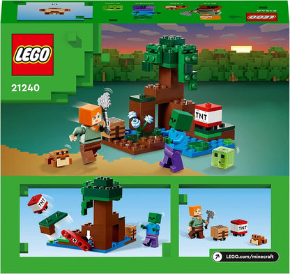 LEGO Minecraft The Swamp Adventure, jogo de construção de brinquedo com figuras de Alex e zumbi no bioma, ideia de presente de aniversário para crianças a partir de 8 anos