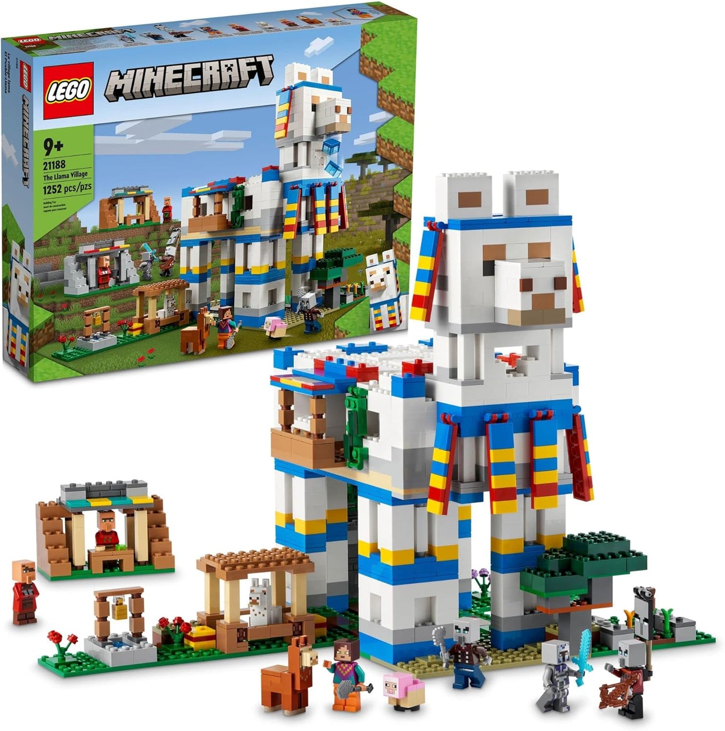 LEGO Minecraft The Llama Village Farm House Toy Building Set 21188, ideia de presente Minecraft para crianças, meninos, meninas com mais de 9 anos de idade, crie uma vila Minecraft com 6 edifícios e minifiguras personalizáveis