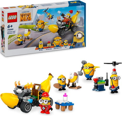 LEGO Despicable Me Minions e Banana Car Toy, cenário de filme para crianças de 6 anos ou mais, meninos e meninas, divertido conjunto de brinquedos para veículos pequenos, presente para fãs de construção criativa 75580