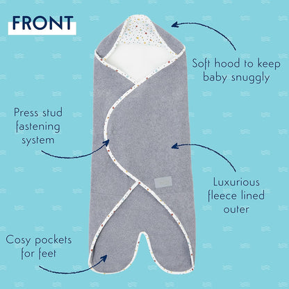 PurFlo Cobertor de viagem Cosy Wrap | Forro de algodão de luxo e exterior de lã macia | Cobertor respirável para assento de carro e carrinho de bebê Star | Alternativa mais segura para um cobertor solto para assento de carro