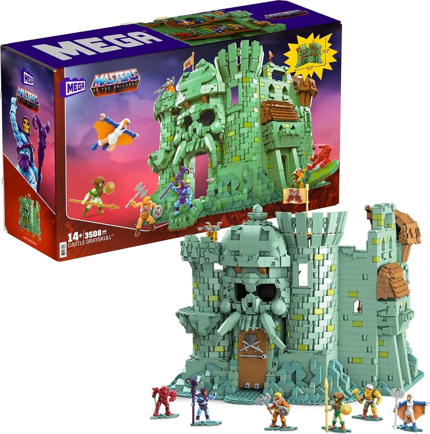 MEGA Conjunto de construção de brinquedos Masters of the Universe, MOTU Castle Grayskull com 3508 peças, 6 microfiguras de ação e acessórios, para colecionadores