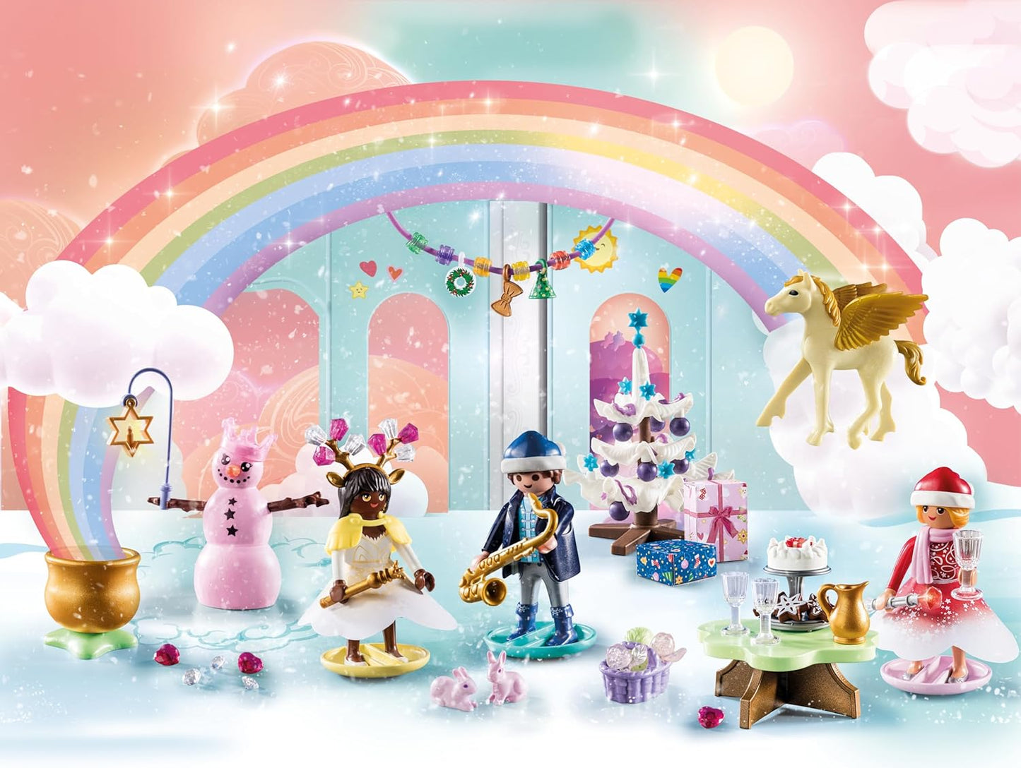 PlayMOBIL 71348: Calendario de Adviento Navidad bajo el arco iris, Fiesta con princesas, 24 días hasta Navidad, Regalos, Juguete coleccionable, Juego de rol divertido e imaginativo, Juegos aptos para niños a partir de 4 años