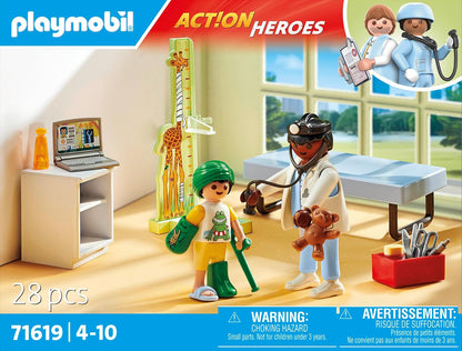 Playmobil 71619 Action Heroes: Pediatra com ursinho de pelúcia, tratamento para os mais pequenos, feito com mais de 80% de materiais reciclados e de base biológica, conjuntos de jogos detalhados adequados para crianças a partir de 4 anos