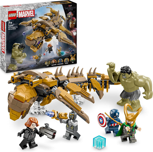 LEGO Marvel Os Vingadores vs. O Leviatã, brinquedo infantil montável, figura do Hulk e minifiguras do Capitão América, Loki, Viúva Negra e Chitauri, para meninos e meninas de 7 anos ou mais 76290