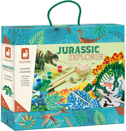 Janod - Jurassic Explorer - Pasta Explorer - Kit de artes e ofícios - 6 atividades diferentes - Brinquedo de atividades artesanais infantis para maiores de 6 anos,