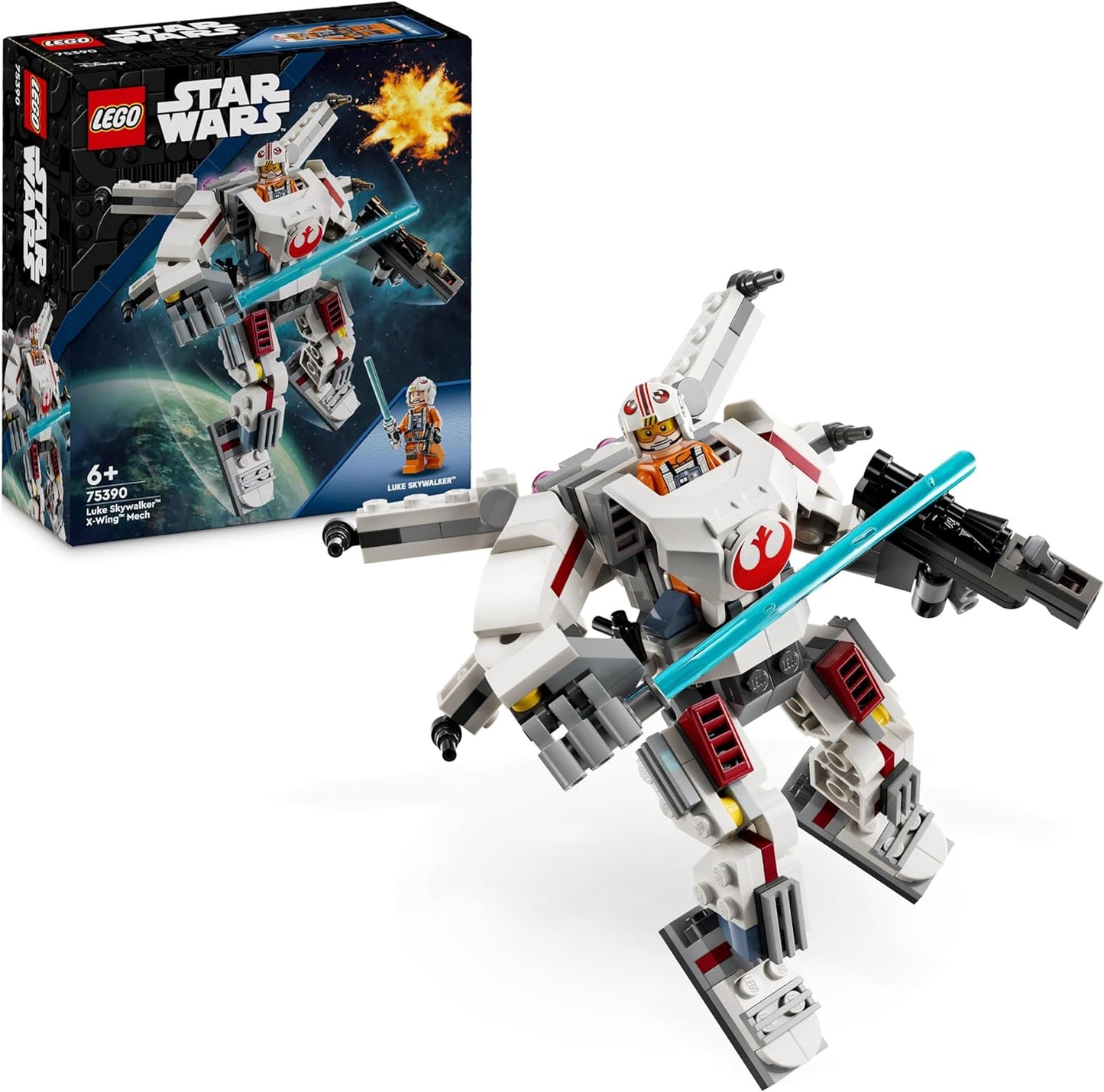 LEGO Star Wars Luke Skywalker X-Wing Mech, brinquedo de construção colecionável para meninos, meninas e crianças de 6 anos ou mais, com uma minifigura de personagem para aventuras de ação e fantasia, pequena ideia criativa para presente 75390