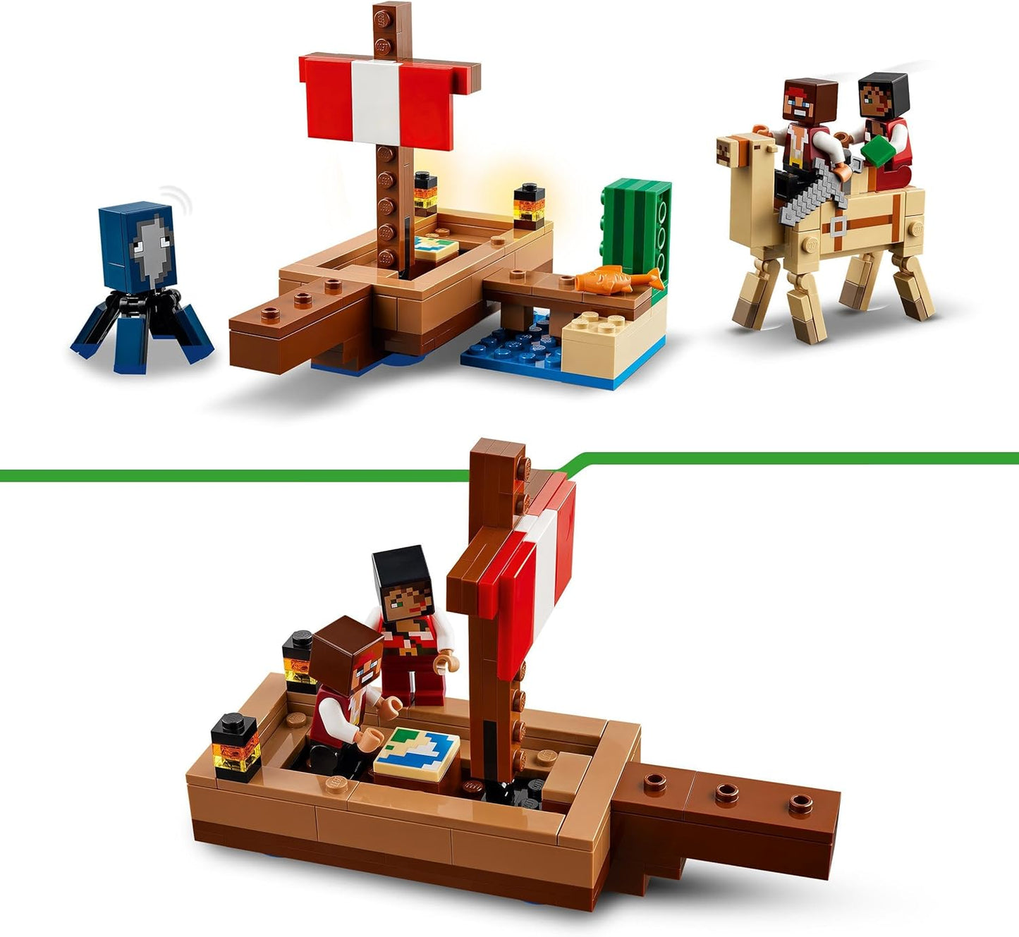 LEGO Minecraft The Pirate Ship Voyage Boat Toy Playset para crianças, conjunto de construção com figuras de lula, camelo e pirata, presente de jogador para meninos e meninas de 8 anos ou mais 21259