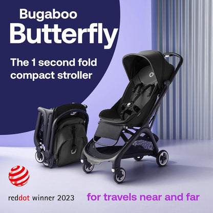 Bugaboo Butterfly, pequeno e leve, fácil de dobrar em 1 segundo, carrinho urbano ergonômico e extra espaçoso de bebê a criança, direção confortável, preto/preto meia-noite