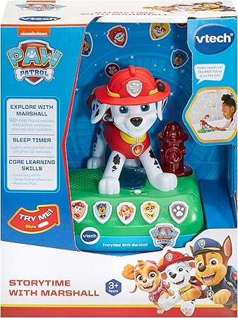 VTech PAW Patrol - Storytime With Marshall, brinquedo oficial PAW Patrol com 4 histórias, música e sons, luz noturna e cronômetro, presente para crianças de 3, 4, 5 anos ou mais, versão em inglês