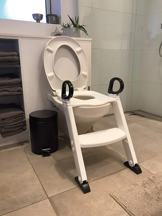 BabyDan Asiento de Inodoro Antideslizante, Resistente (hasta 75 kg), Incluye Taburete de Inodoro Plegable de 36-43 cm de Altura, Sin PVC. Blanco