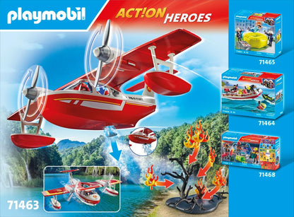 Playmobil 71463 Action Heroes: hidroavião de combate a incêndios com função de extinção, missões de resgate heróicas, com um bombeiro, encenação imaginativa, conjuntos de jogos detalhados adequados para crianças de 4 anos ou mais