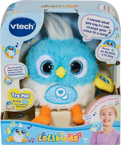 VTech LoLibirds, Juguete Interactivo para Pájaros con Respuestas Divertidas, Ojos que Cambian de Color, Música y Sonidos, Se Queda en el Hombro, Regalo para niños de 4, 5, 6 años en adelante, Azul, Versión en inglés