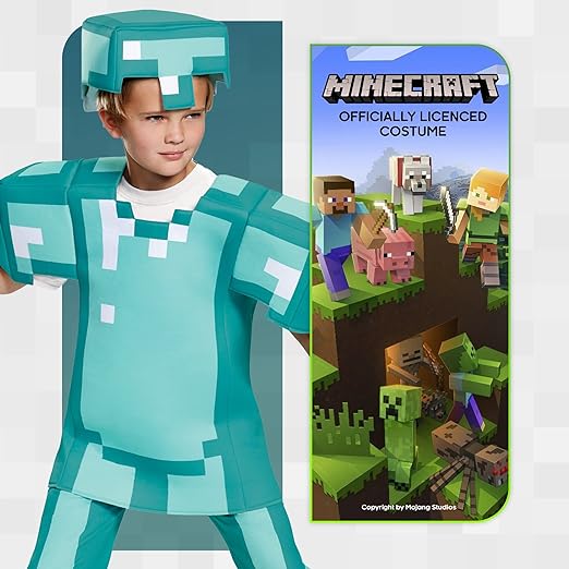 Disguise  Fantasia oficial de Minecraft de armadura de diamante de luxo para crianças - feita com material super macio - fantasias de Natal e Halloween para crianças, roupa de fantasia