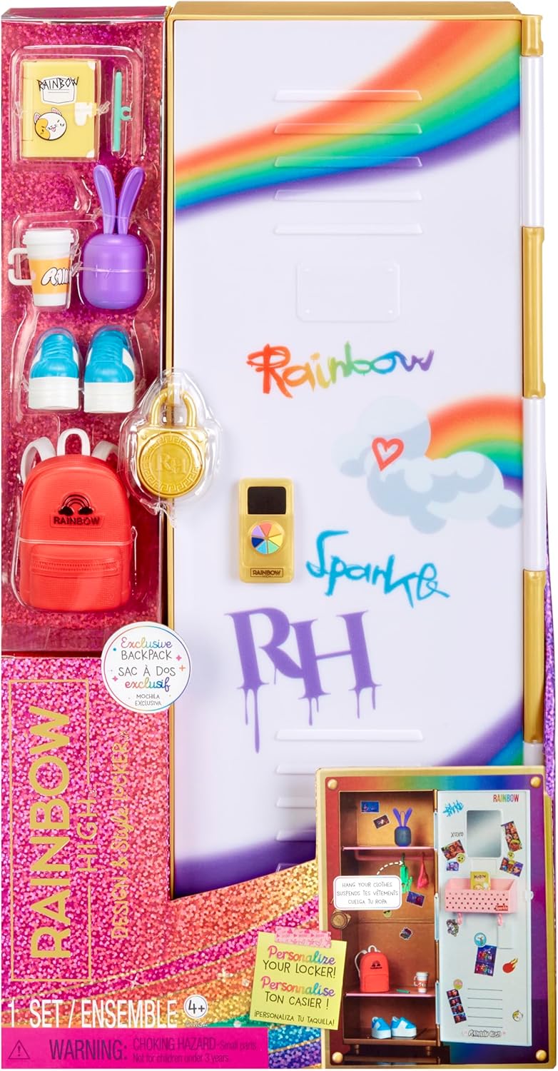 Rainbow High Design & Style – Conjunto de armário com prateleiras, cabides, acessórios e adesivos, adequado para crianças de 4 a 12 anos de idade