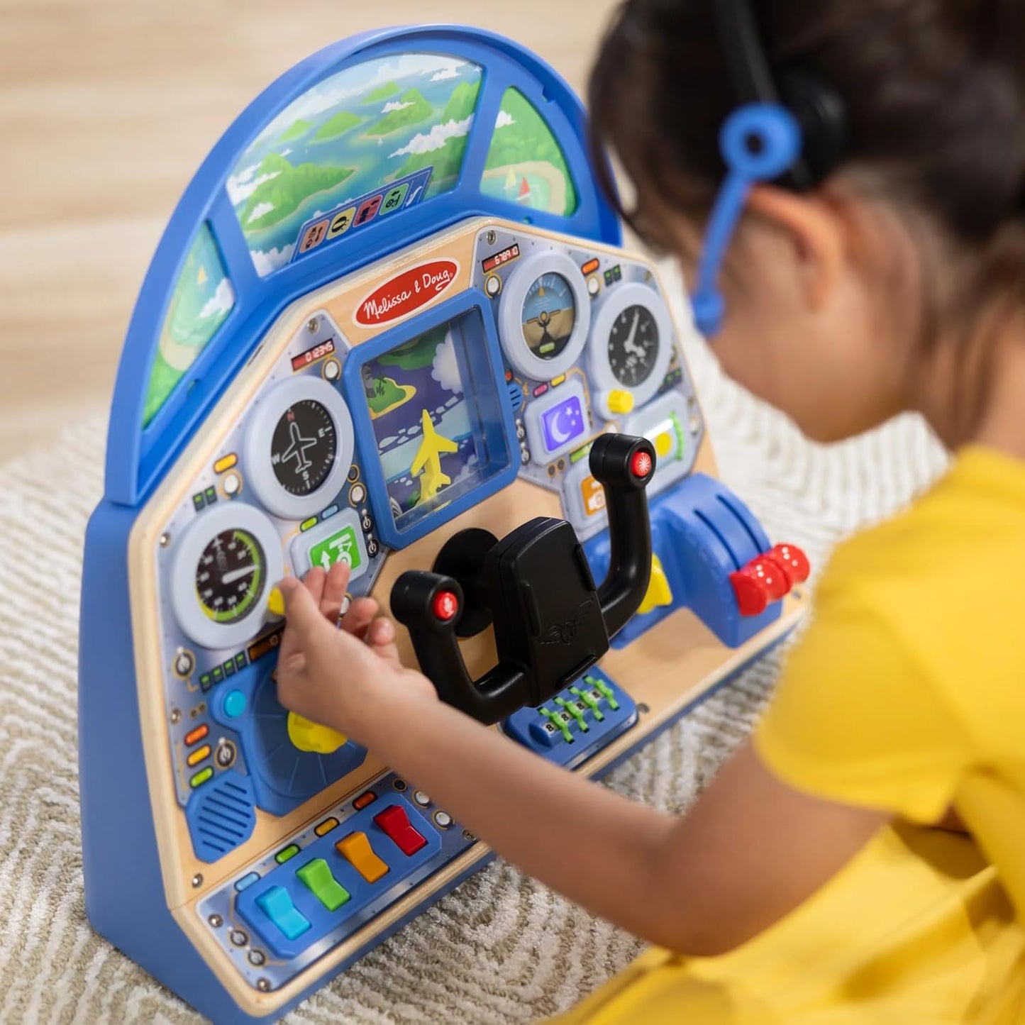 Melissa & Doug Painel interativo Jet Pilot, quadro ocupado, presentes para meninos e meninas de 3 anos, atividades de avião para crianças, brinquedo de avião, brinquedo simulador de avião