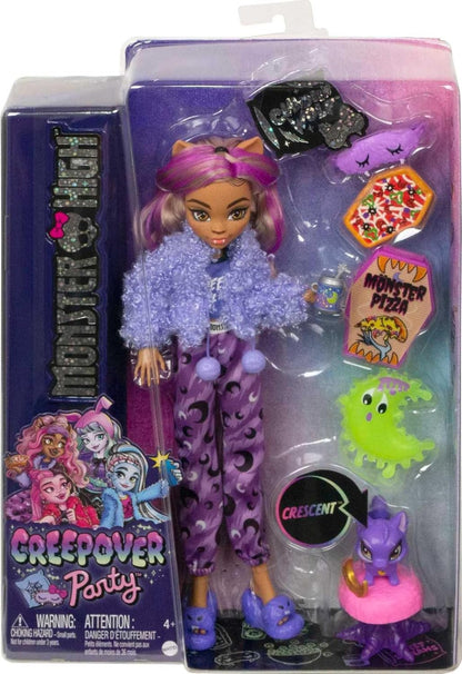 Monster High Boneca e acessórios para festa do pijama, boneca Clawdeen Wolf com cão de estimação crescente, festa Creepover, HKY67