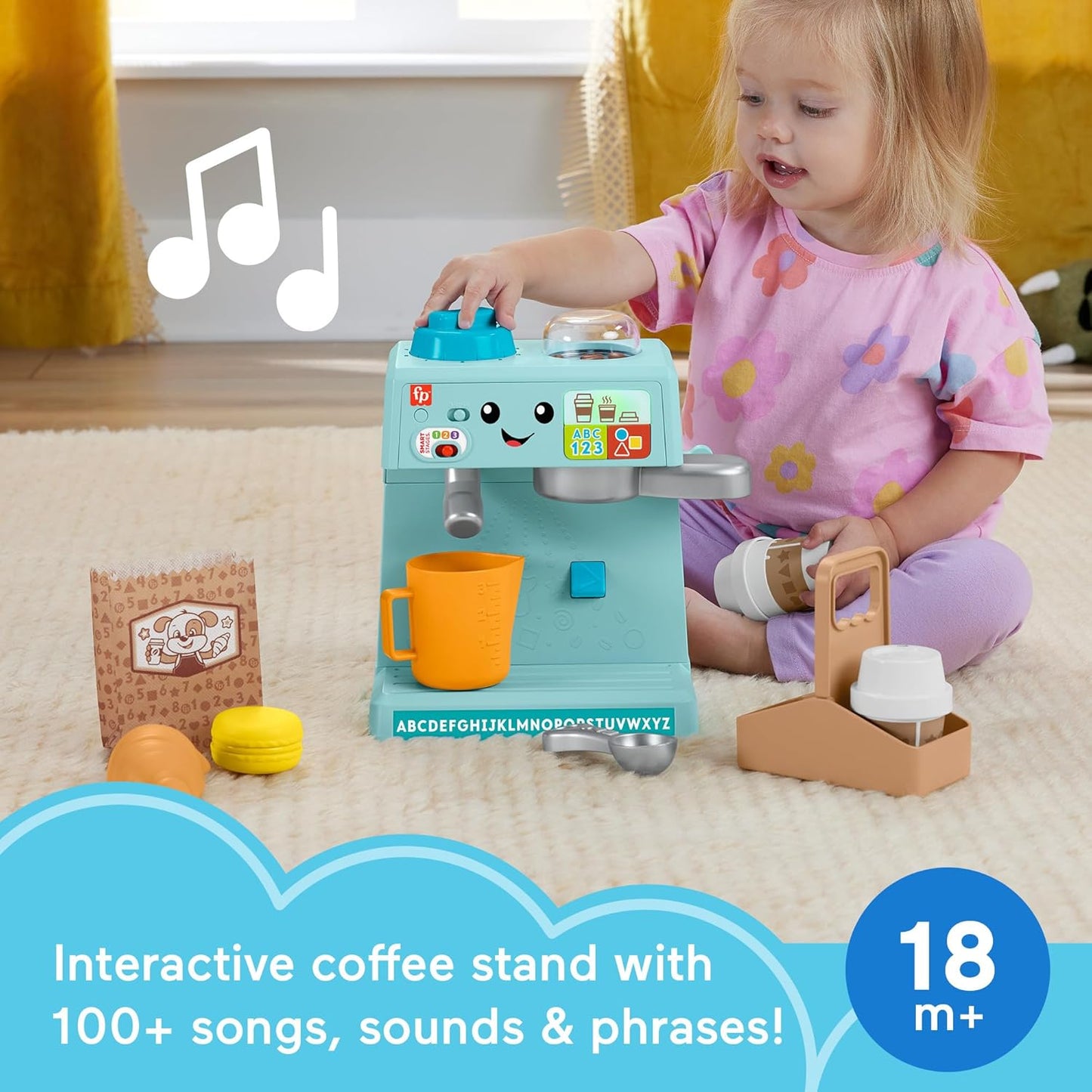 Fisher-Price Brinquedo infantil para aprender e servir café com palcos inteligentes e 10 peças para maiores de 18 meses, versão multilíngue