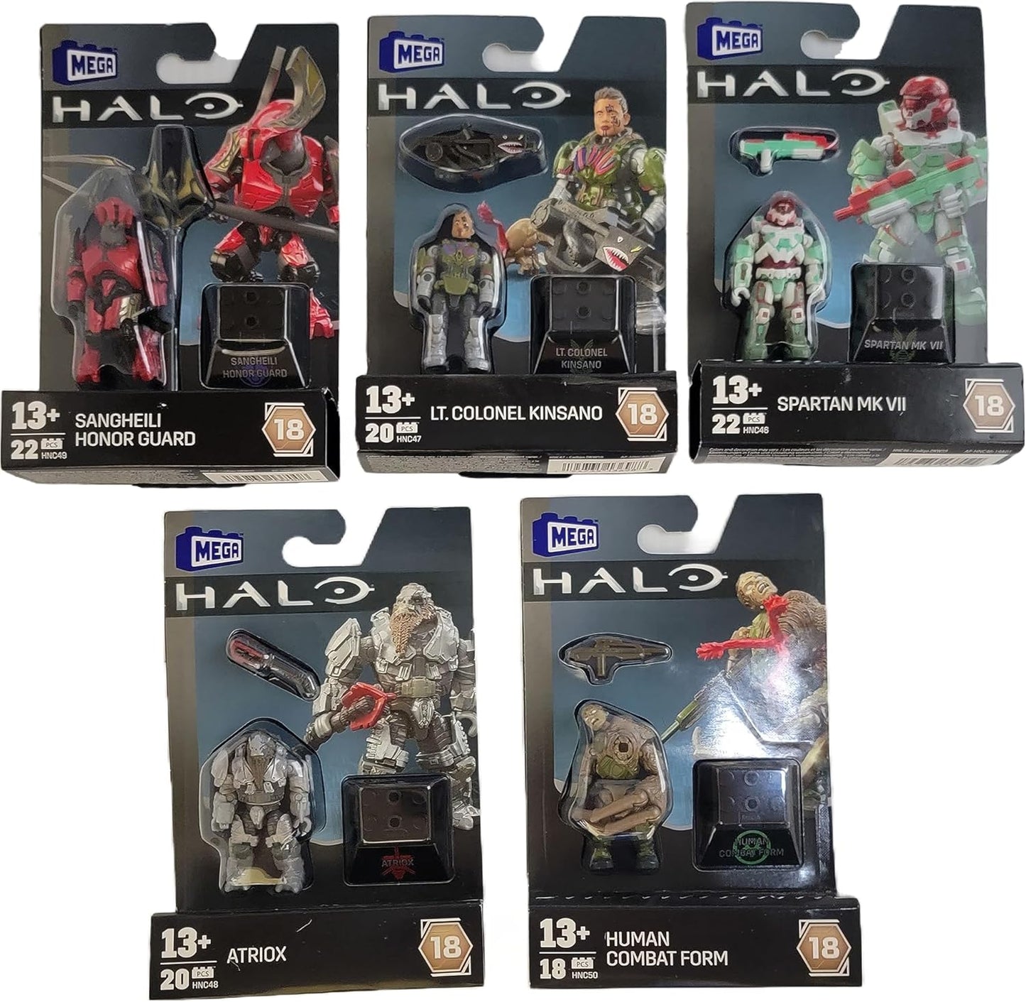 Mega Construx Halo Heroes Série 18 Conjunto completo de 5 figuras de ação montáveis do lançamento DKW59-963H